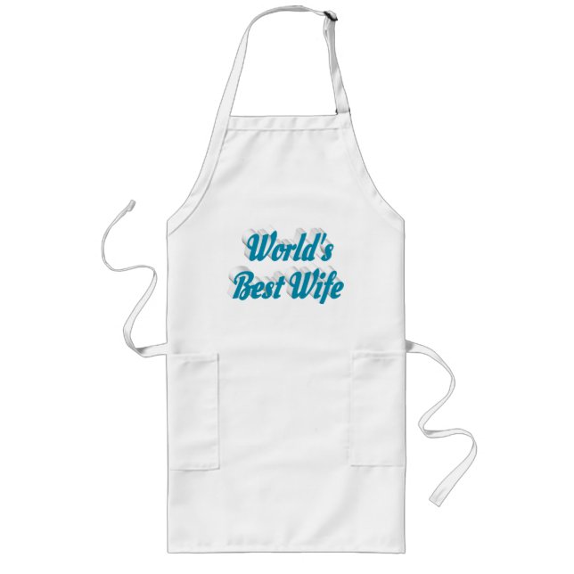 Wife sky blue text long apron (Front)