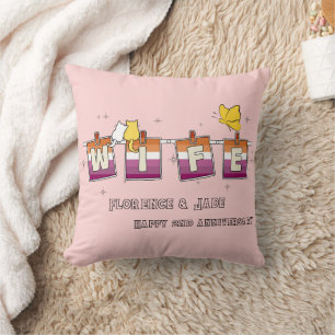 Wife Sunset Lesbian Flag Happy Anniversary Cushion