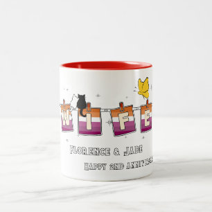 Wife Sunset Lesbian Flag Happy Anniversary Two-Tone Coffee Mug