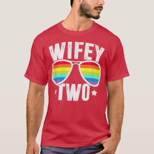 Wife Two Two Brides LGBT Lesbian Wedding Rainbow M T-Shirt