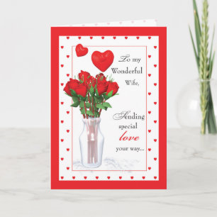 Wife Valentine's Day Red Roses Hearts Holiday Card