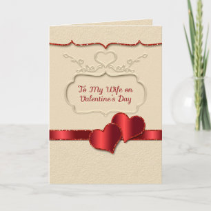 Wife Valentine's Day Two Satin Red Hearts Note Card