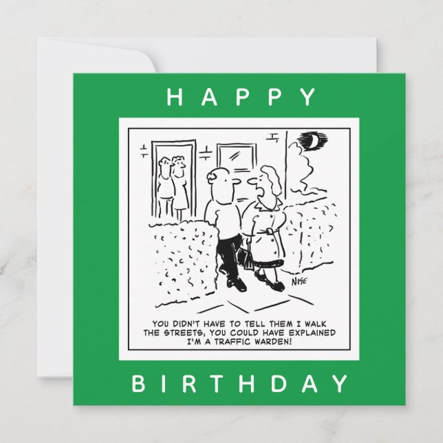 Wife Walks the Streets as a Traffic Warden Cartoon Card (Front)