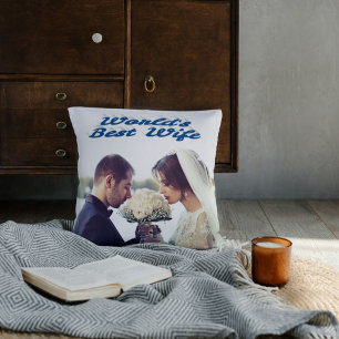 Wife with blue text photo cushion