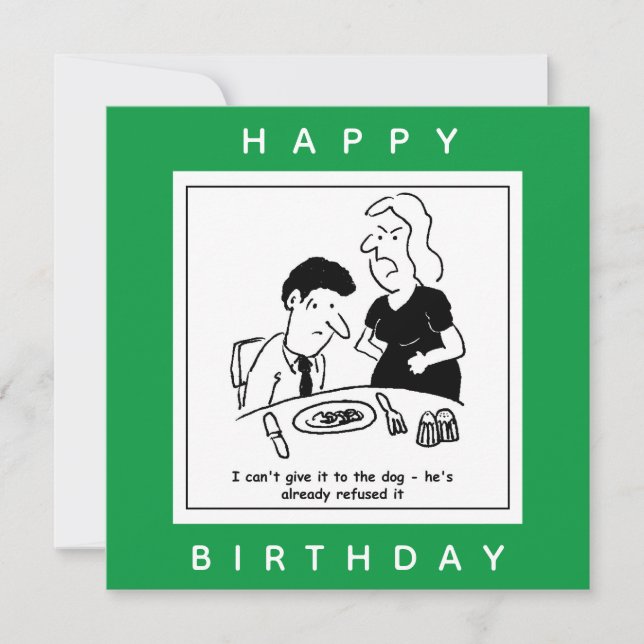 Wife Won't Give Husband's Dinner to Dog Cartoon Card (Front)