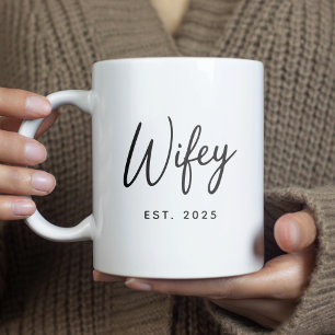 Wifey Black Script Typography Established Year Coffee Mug