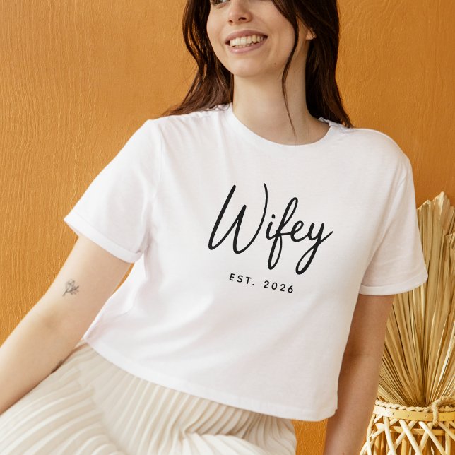 Wifey Black Script Typography Established Year     T-Shirt (Creator Uploaded)