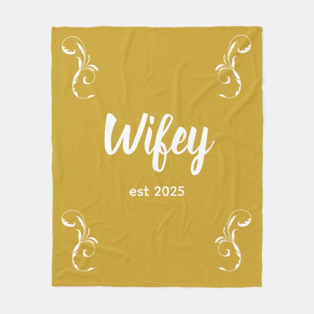 Wifey Custom Gold Bride, Fiance Gift Fleece Blanket (Front)