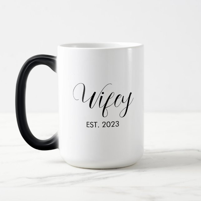 Wifey Elegant Black Script White Women Magic Mug (Left)