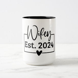 Wifey Est 2024 Black Script Newlywed Personalised  Two-Tone Coffee Mug