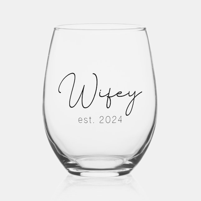 Wifey est 2024 Bride To Be Gift Stemless Wine Glass (Front)