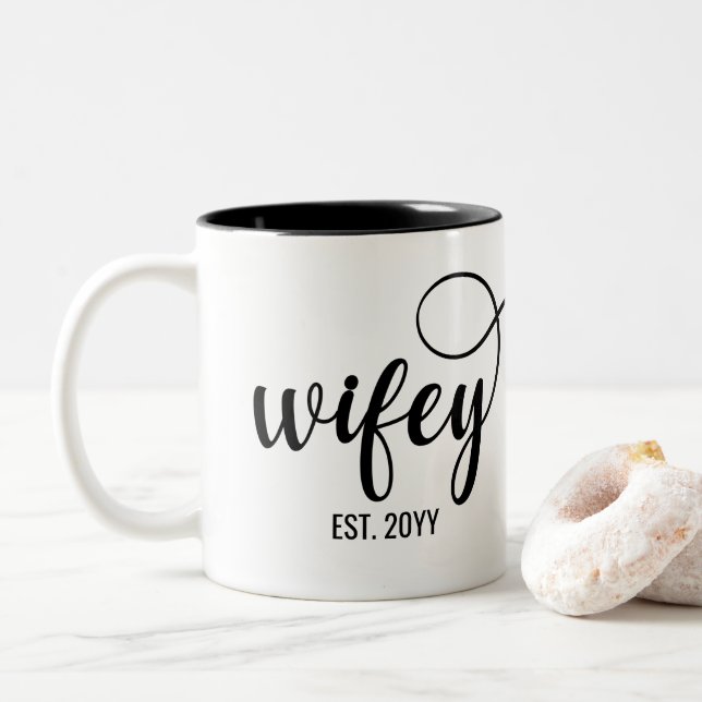 Wifey Est | Personalised Gifts for Wife Bride Two-Tone Coffee Mug (With Donut)