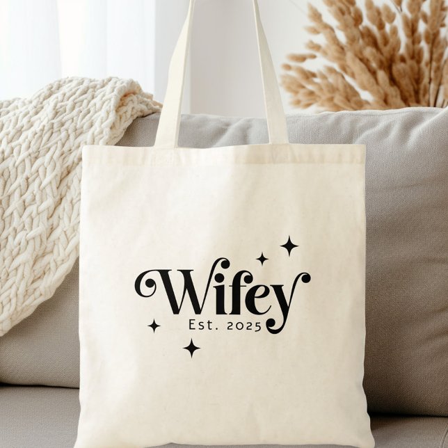 Wifey Est year any colour elegant retro font Tote Bag (Wifey Est year any color elegant retro font Tote Bag)