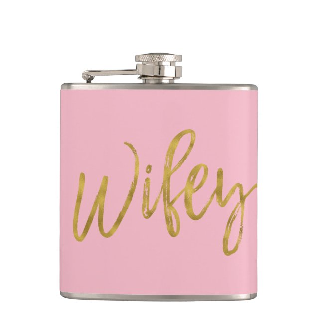 Wifey Flask with Gold Foil Script and Pink (Front)