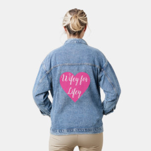 Wifey for Lifey in Pink Heart Denim Jacket