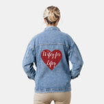 Wifey for Lifey in Red Heart Denim Jacket<br><div class="desc">This is a super fun and trendy denim jacket for the newlywed,  that is accented with Wifey for Lifey written on a romantic red heart.</div>