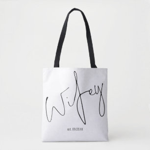 Wifey Handwriting Script Wedding Date Keepsake  Tote Bag