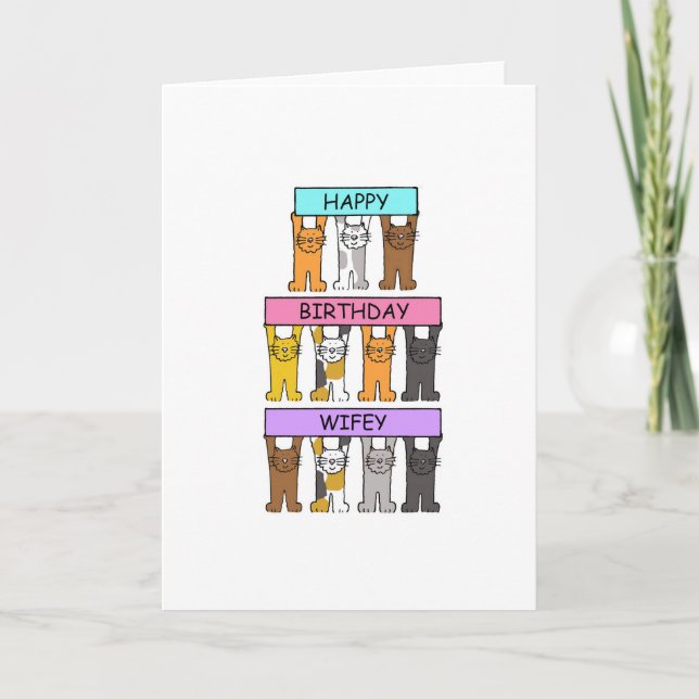 Wifey Happy Birthday Cartoon Cats Card (Front)
