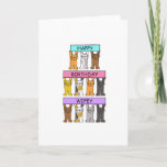 Wifey Happy Birthday Cartoon Cats Card<br><div class="desc">Three rows of cartoon cats holding up pink,  mauve and blue banners that say 'Happy Birthday Wifey'.</div>