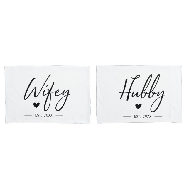 Wifey Hubby Couple Wedding Anniversary Romantic Pillowcase (Front-Set)