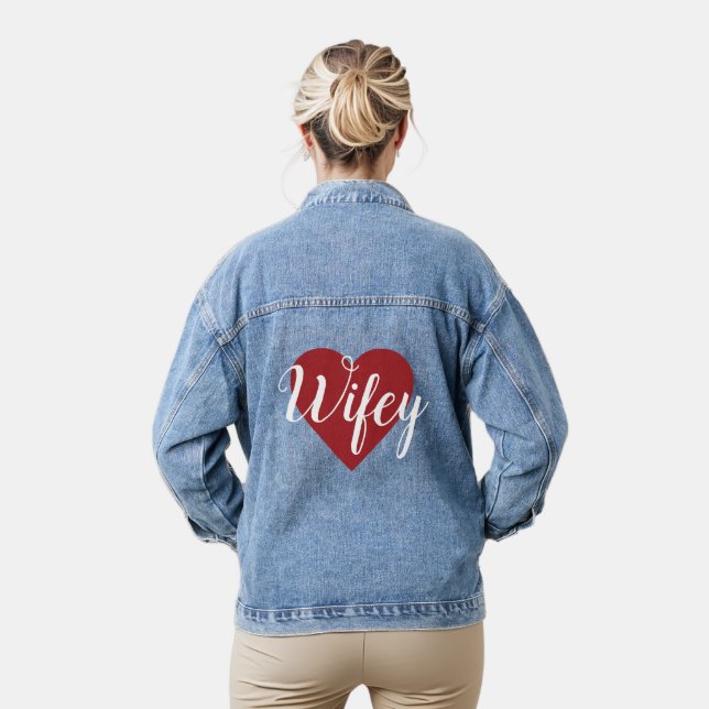 Wifey in Red Heart Denim Jacket (Model)