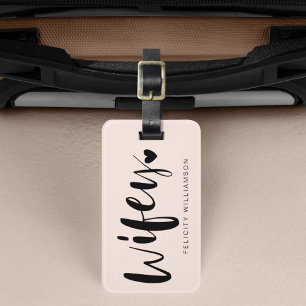 Wifey Love   Stylish Black Brush Script & Stripes Luggage Tag