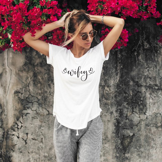 Wifey Modern Black Script White Womens T-Shirt (Wifey White Modern White Script Black Womens T-Shirt)