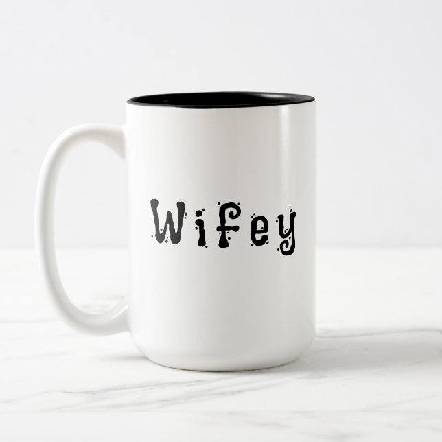 Wifey Modern Black Script White Womens Two-Tone Coffee Mug (Left)