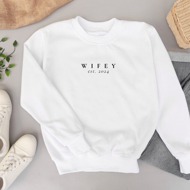 Wifey Modern Minimalist Personalised Bride Sweatshirt (Creator Uploaded)