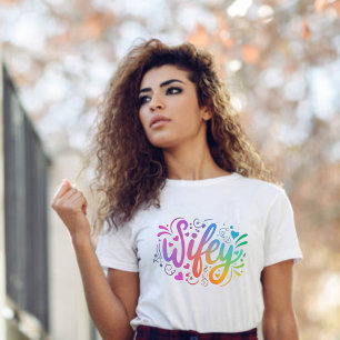 Wifey Modern Multicolour Script White Womens T-Shirt