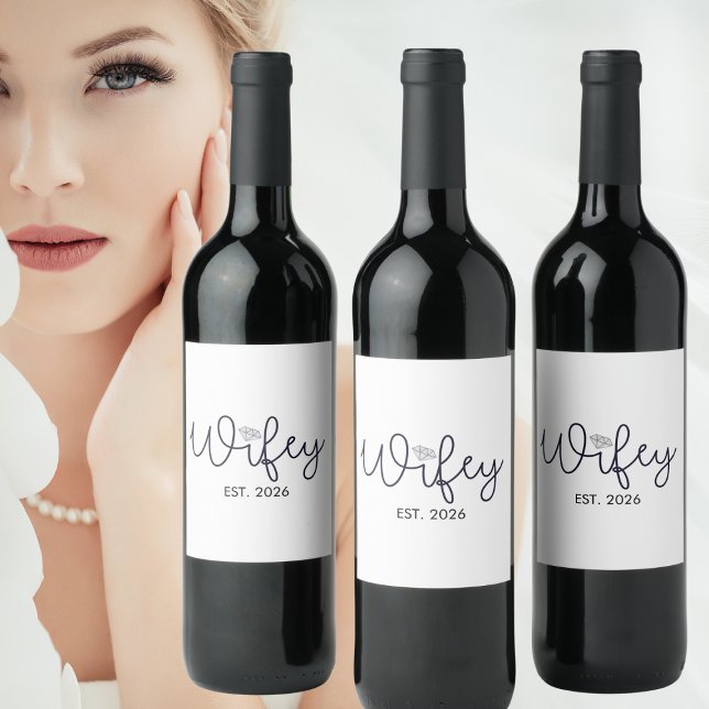 Wifey Modern with Diamond Accent EST Year Wine Label (Creator Uploaded)