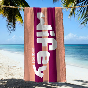 Wifey Newlywed Bride Coral Pink Stripe Beach Towel