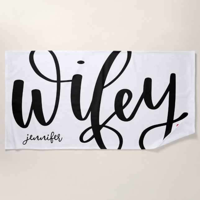 Wifey Newlywed Typography Design  Beach Towel (Front)
