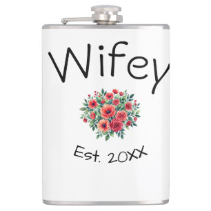 Wifey red floral est Year future wife valentine's Hip Flask