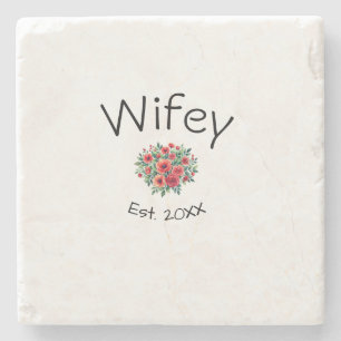 Wifey red floral est Year future wife valentine's Stone Coaster