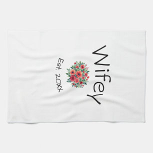 Wifey red floral est Year future wife valentine's Tea Towel