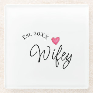 Wifey red heart est. Year future wife valentine's Glass Coaster