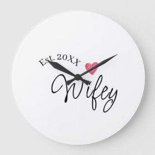 Wifey red heart est. Year future wife valentine's Large Clock