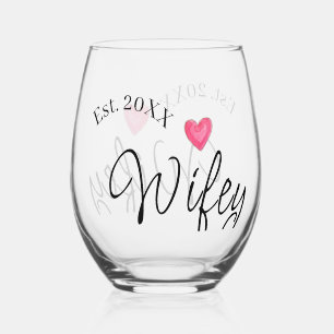 Wifey red heart est. Year future wife valentine's Stemless Wine Glass