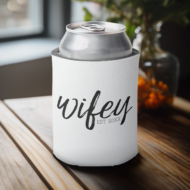 Wifey - Whimsical Black Calligraphy for the Bride Can Cooler (Cute Personalized Wifey Can Cooler)