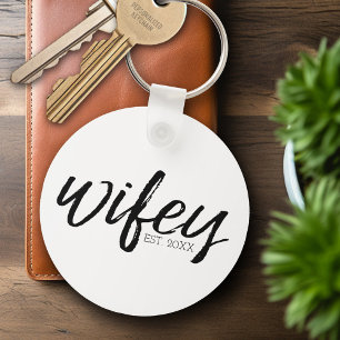 Wifey - Whimsical Black Calligraphy for the Bride Key Ring