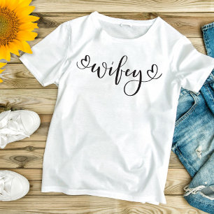 Wifey White Modern Black Script Hearts Womens  T-Shirt