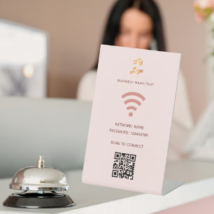 Wifi business logo qr code scan to connect blush pedestal sign