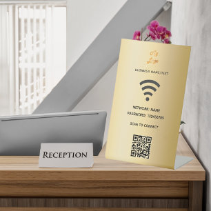 Wifi business logo qr code scan to connect gold pedestal sign