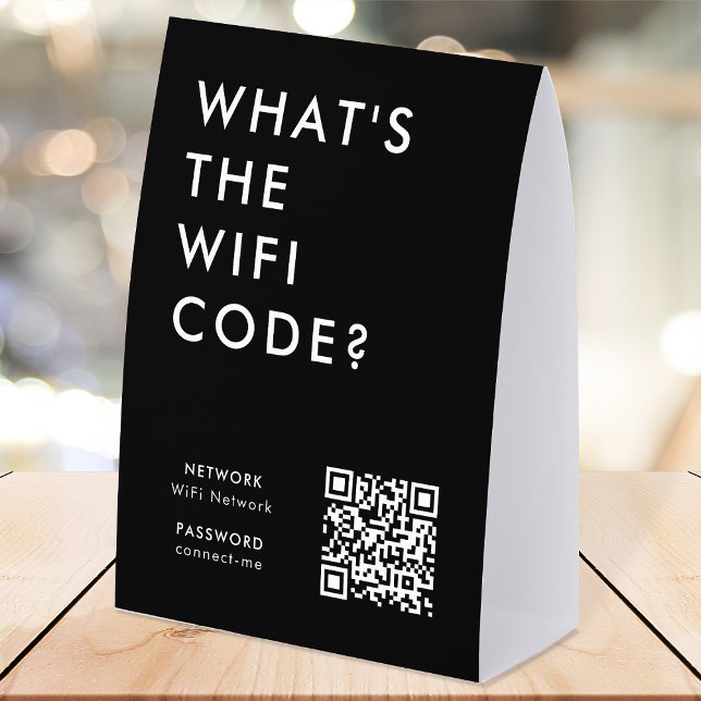WiFi Code Table Tent | Network QR Tabletop Sign (What's the WiFi Code? paper table tent signs with QR code to connect seamlessly to your Wi-Fi)