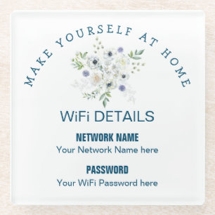 WiFi Details For Visitors Florals Typography Glass Coaster