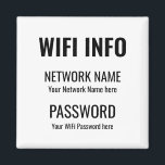 WiFi Details Simple Black Typographical White Magnet<br><div class="desc">A practical way to keep your WiFi details always to hand for visitors to your home,  with this Magnet for your fridge,  with simplistic black typography on a white background. Easily personalise with your own network information and password.</div>