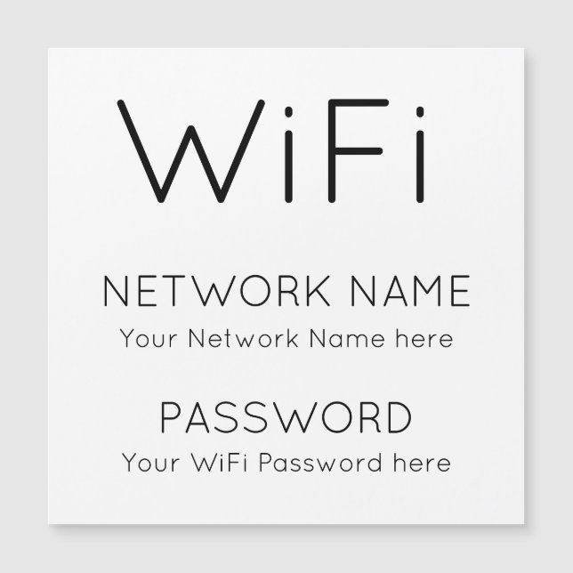 WiFi Information Network Password Black Text White (Front)