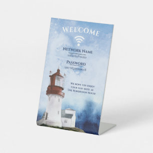 WiFi Internet Password Beach Light House Pedestal  Pedestal Sign