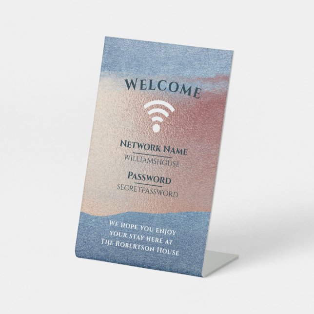 WiFi Internet Password Home Office Rose Gold Pedestal Sign (Front)